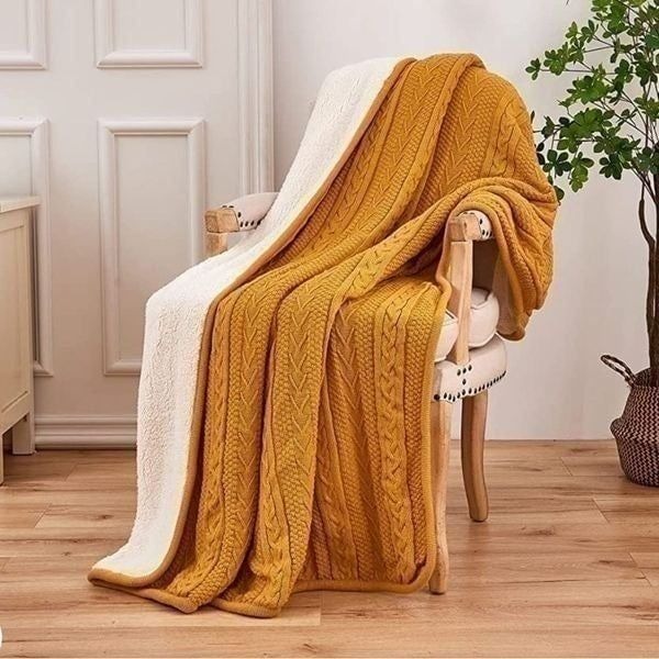 Large Cable Knit Sherpa Throw Blanket