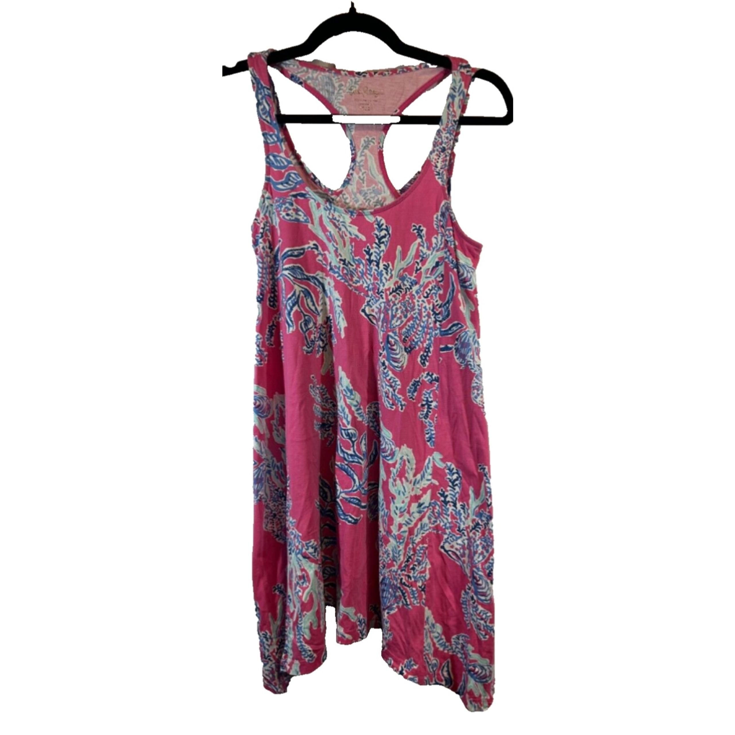 Women Lilly Pulitzer Pink Scallop Shell Racerback Pima Cotton Tank Dress XXS D39