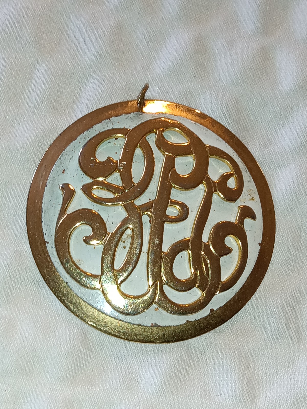 Vintage gold filled white enamel pendant
