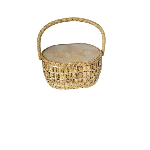 Dritz Vintage Yellow Floral Sewing Basket