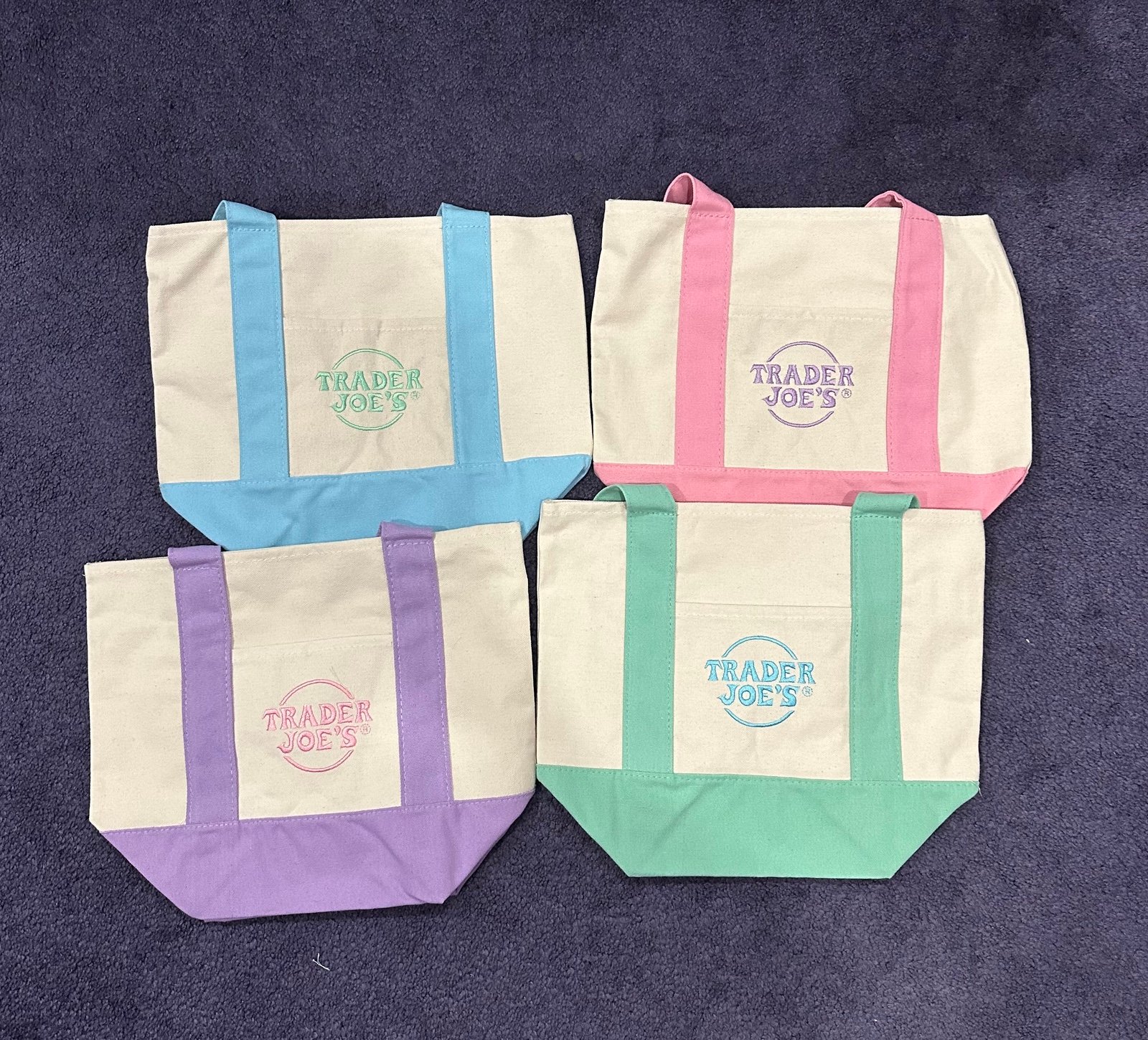 Trader Joes Mini Pastel Canvas Tote Bag 4 Piece Set