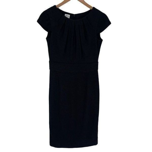 Armani Collezioni Wool Blend Cap Sleeve Sheath Dress Knee Length Women 6 Black