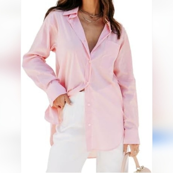 Soft Surroundings 3X Pink Button Front Long Sleeve Oversized Poplin Shirt Tunic