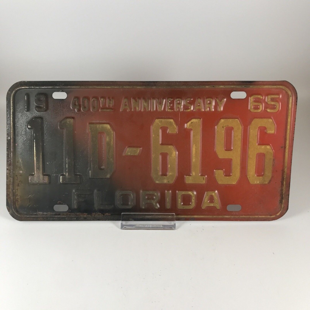 1965 Florida 400th ANNIVERSARY License Plate #11D - 6196 DMV Issue - Alachua Co