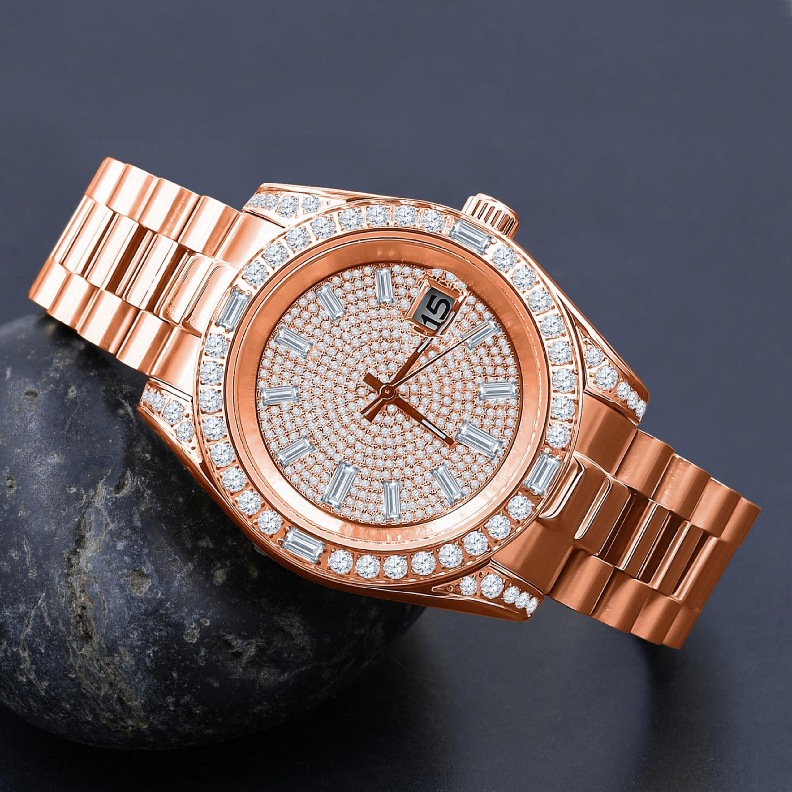 Rose gold automatic bling master watch - iced bezel