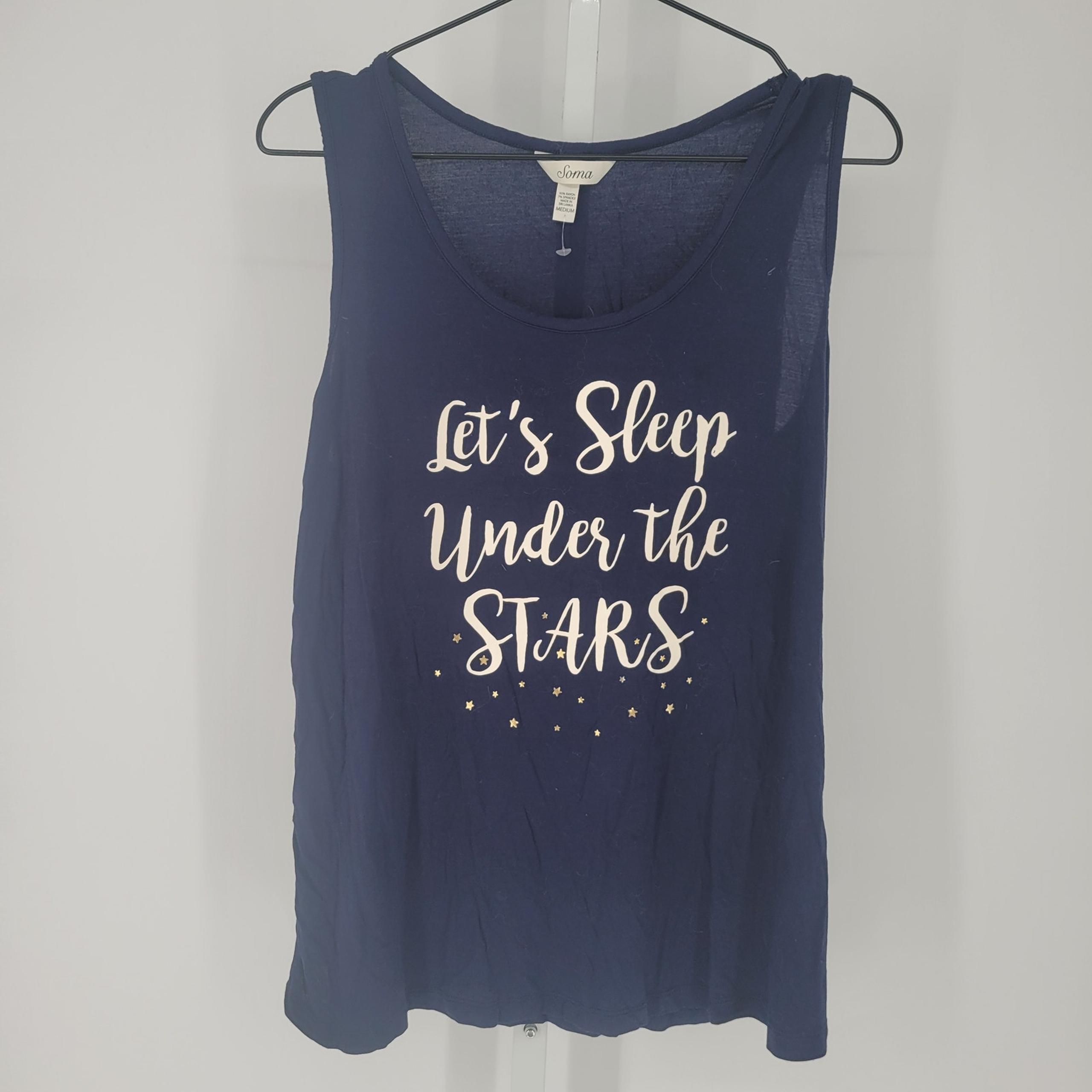 Soma Womens Sz M Sleeveless Pajama Shirt Navy Blue "Lets Sleep Under The Stars"