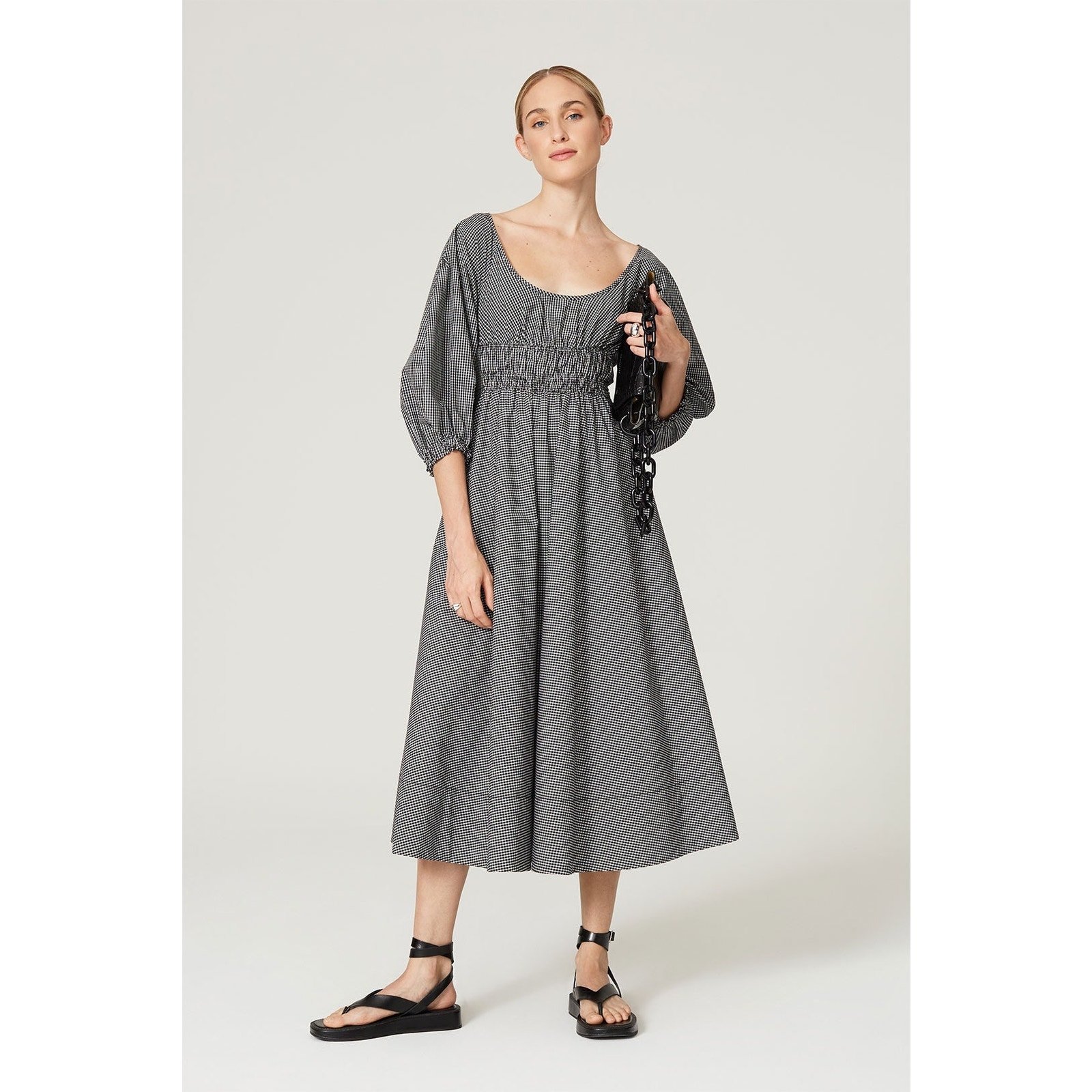 Proenza Schouler Black White Yarn Dye Plaid Scoop Neck Midi Dress Size 4