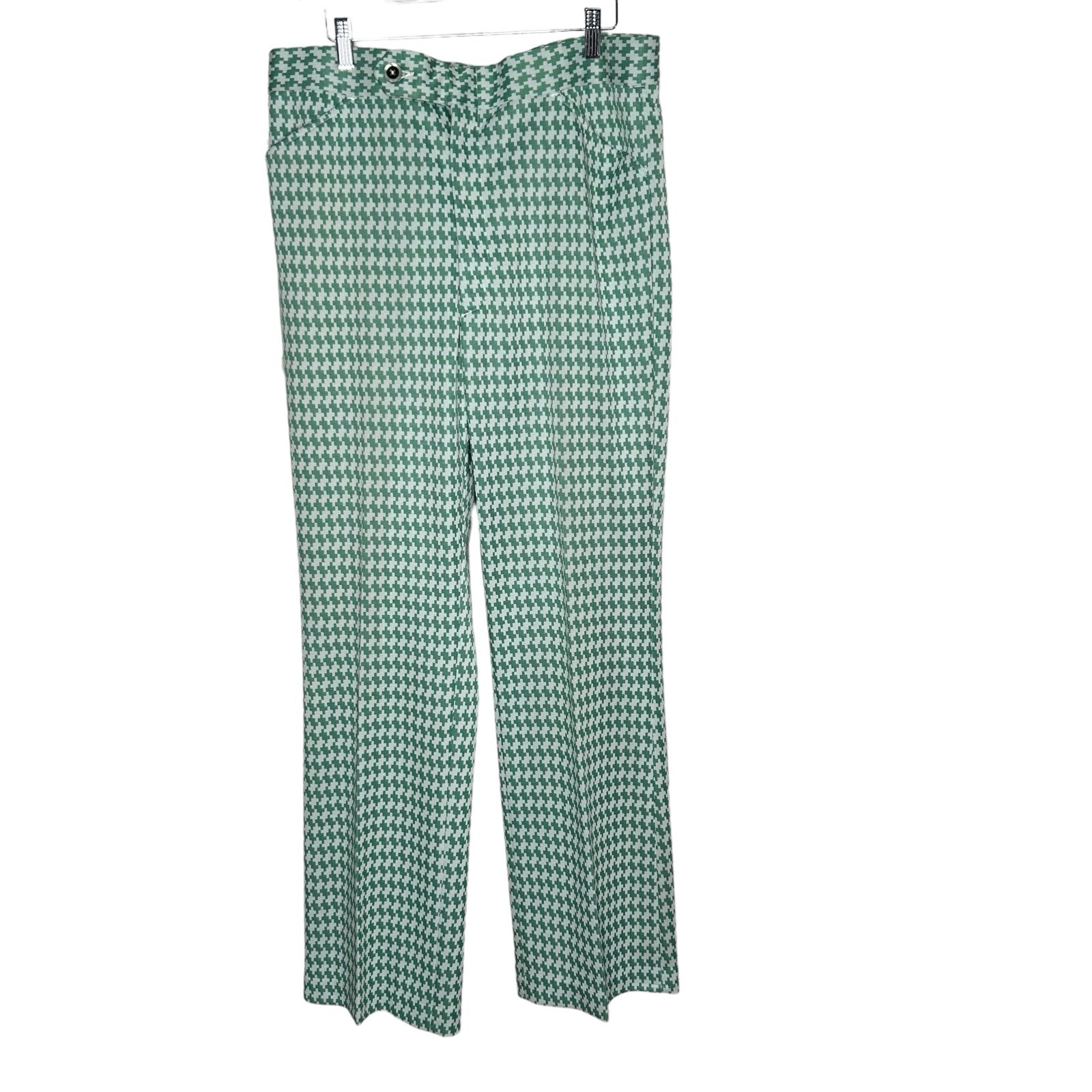 Vintage LEE Pants Men 36x32 GreenPlaid Golf Disco Slacks USA Made 70s Trousers.
