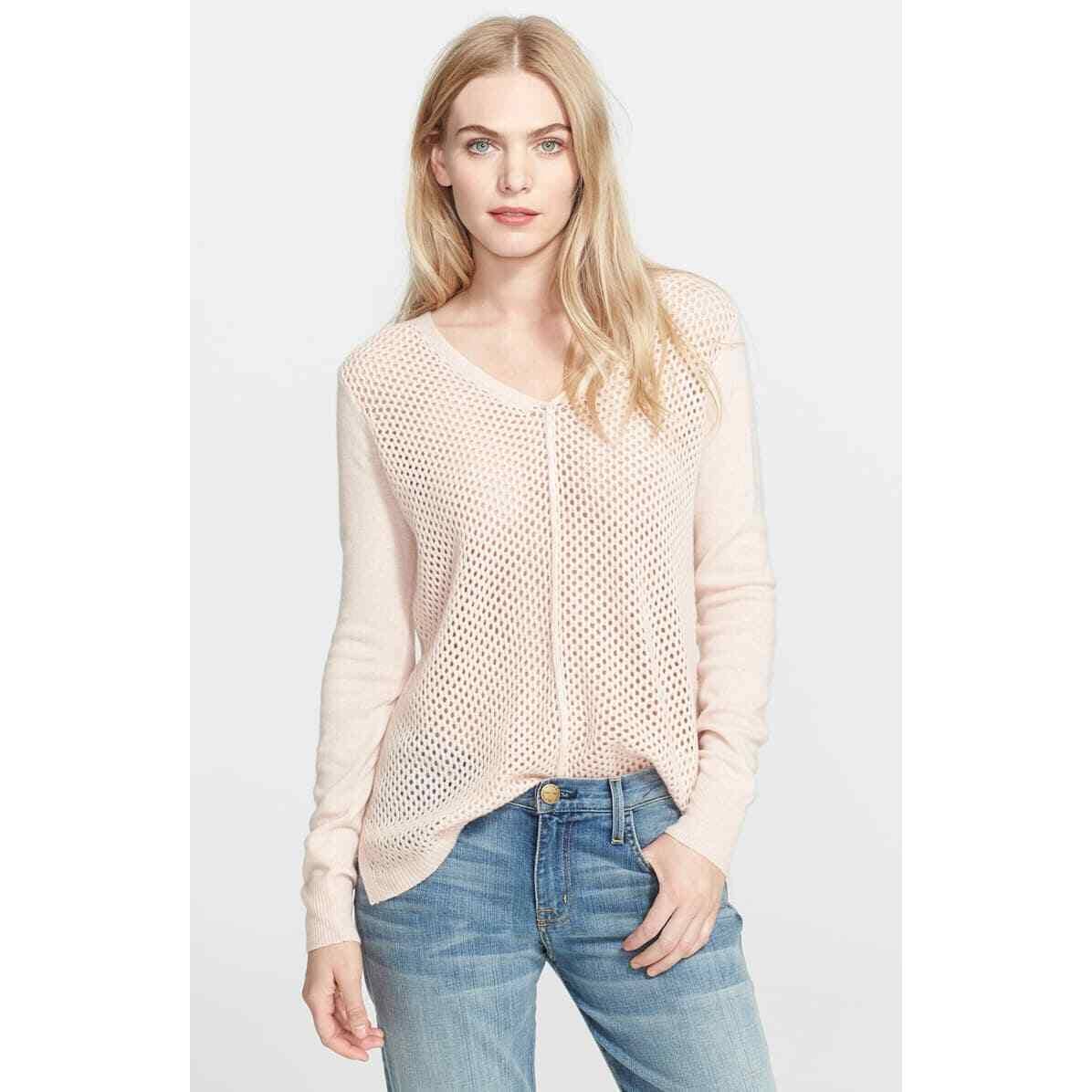 NWT Rebecca Taylor Cozy Mesh Pullover Sweater Small Blush Pink Wool Cashmere