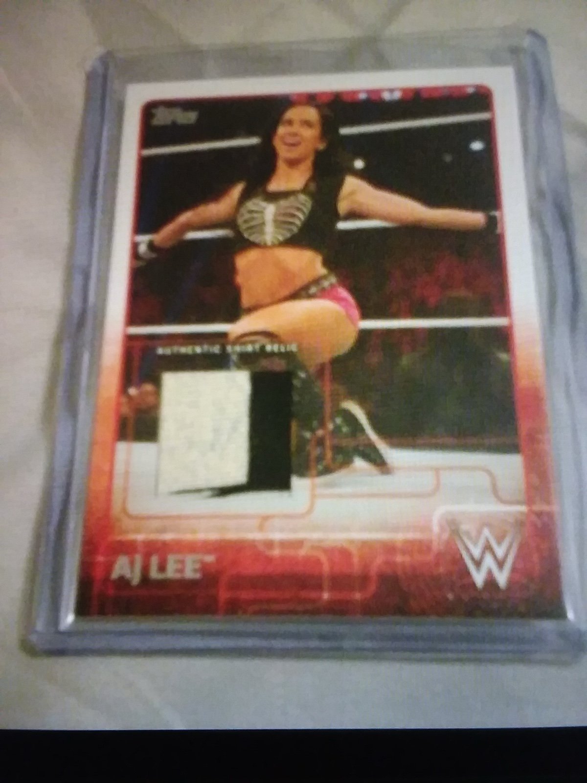 WWE DIVA A.J. AJ LEE TOPPS 2015 AUTHENTIC SHIRT RELIC CARD 2 COLORS SUPER RARE!