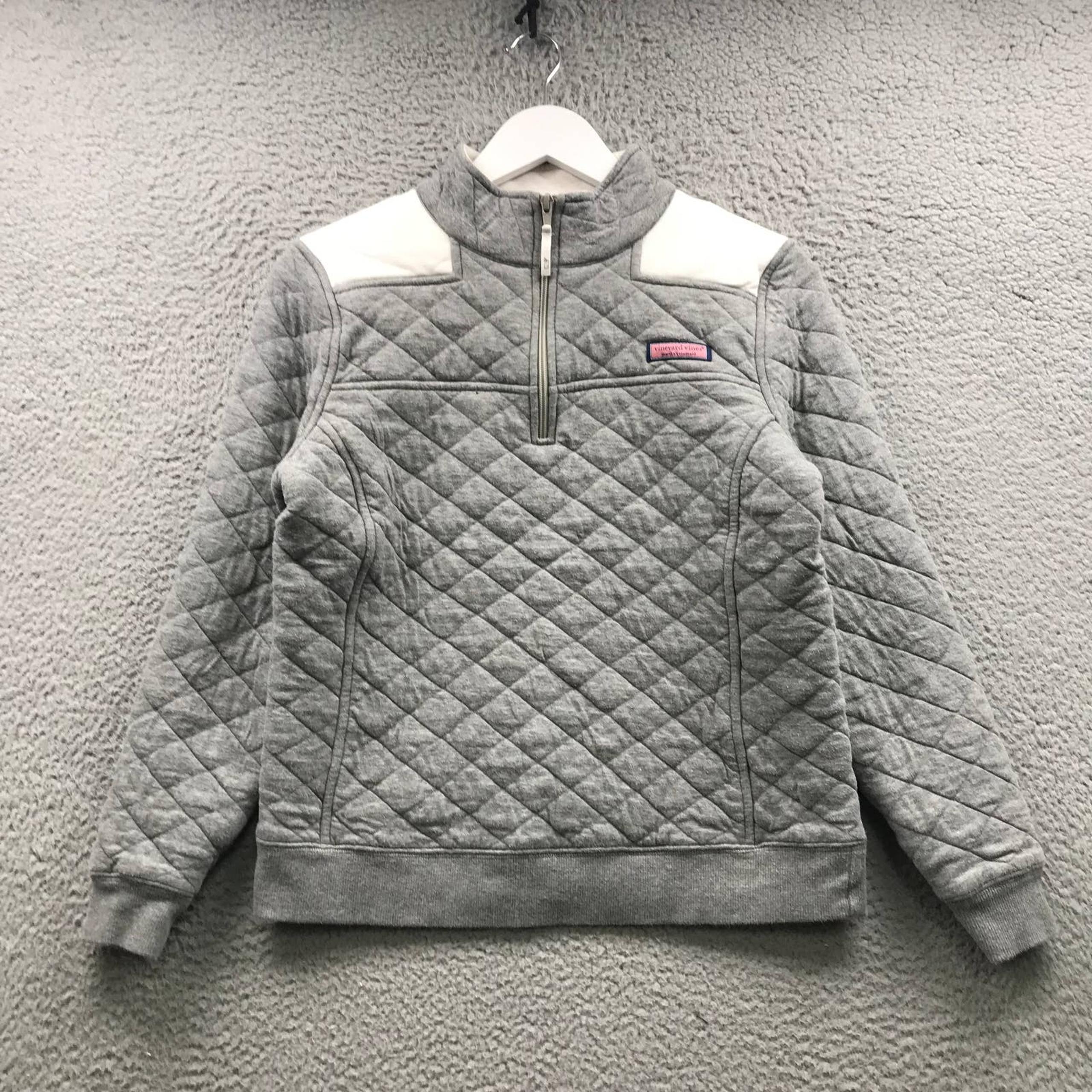 Vineyard Vines 1/4 Zip Sweater Pullover Women's Small S Long Sleeve Quilted Gray