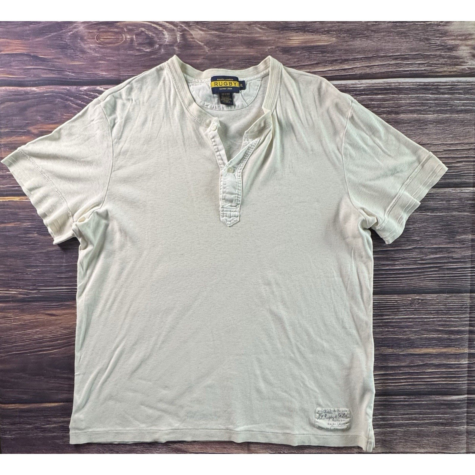 Ralph Lauren Rugby 2000's White Henley T Shirt Short Sleeve Shirt XL