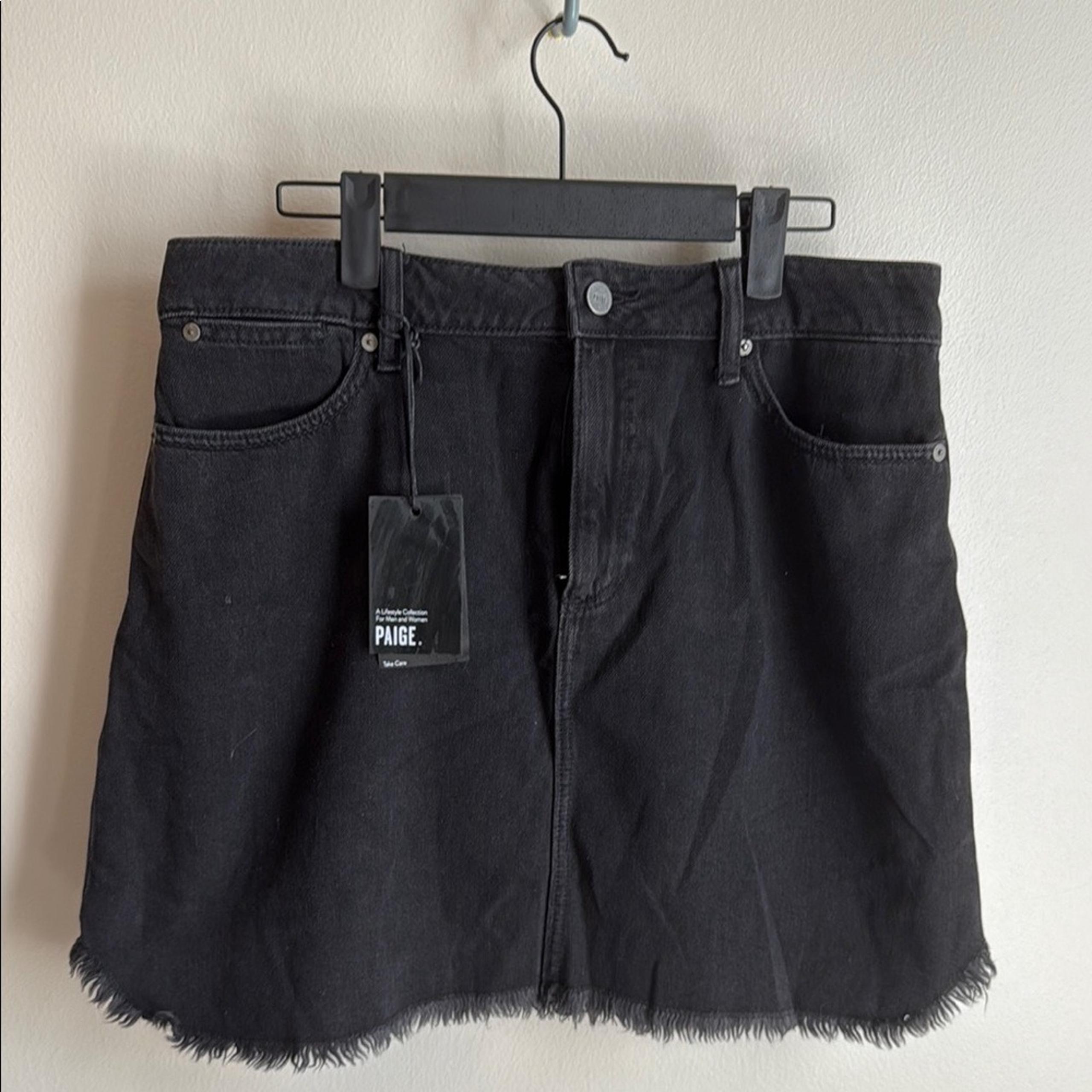 PAIGE Aideen High Rise Mini Skirt Black Denim Women's Size 31