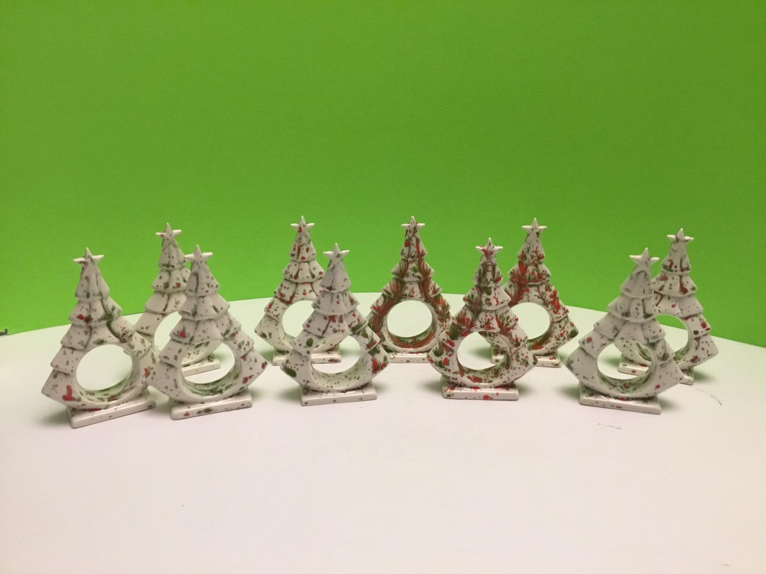 Vintage ceramic christmas tree napkin rings x10