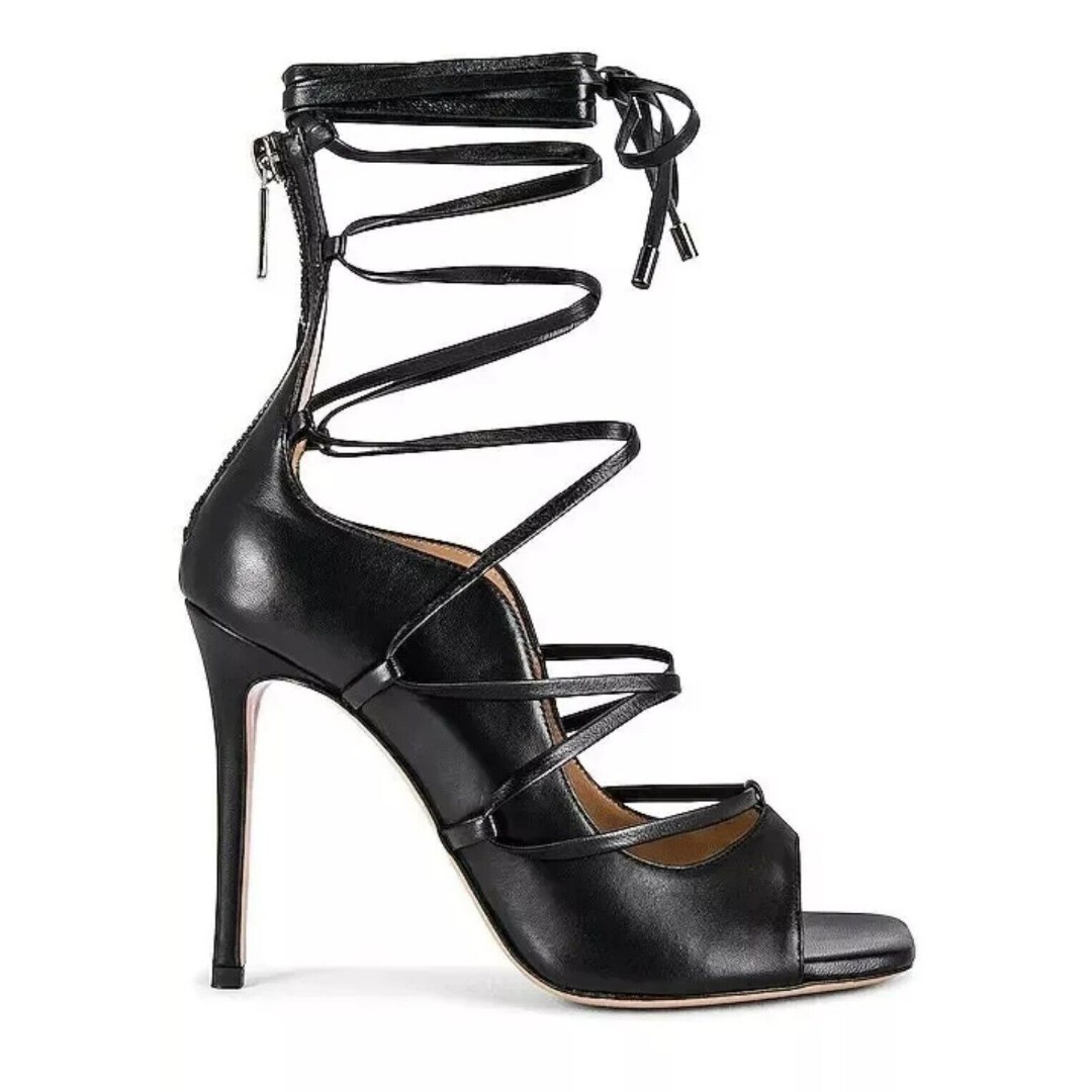 Revolve LITA by Ciara Solid Strappy Leather Heel Sandal In Black Sz EU 41 US 10