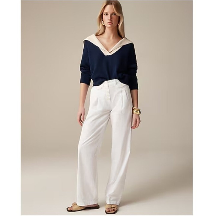 J.Crew Kaia Pant Cozy Chino Sailor Style Button Fly Pockets Sz 6 White NWT