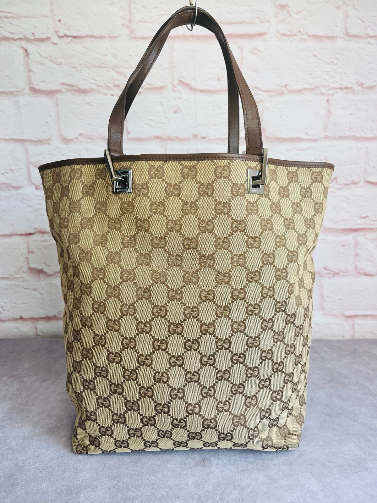 Gucci Monogram Tall Monogram Khaki Shopping Tote