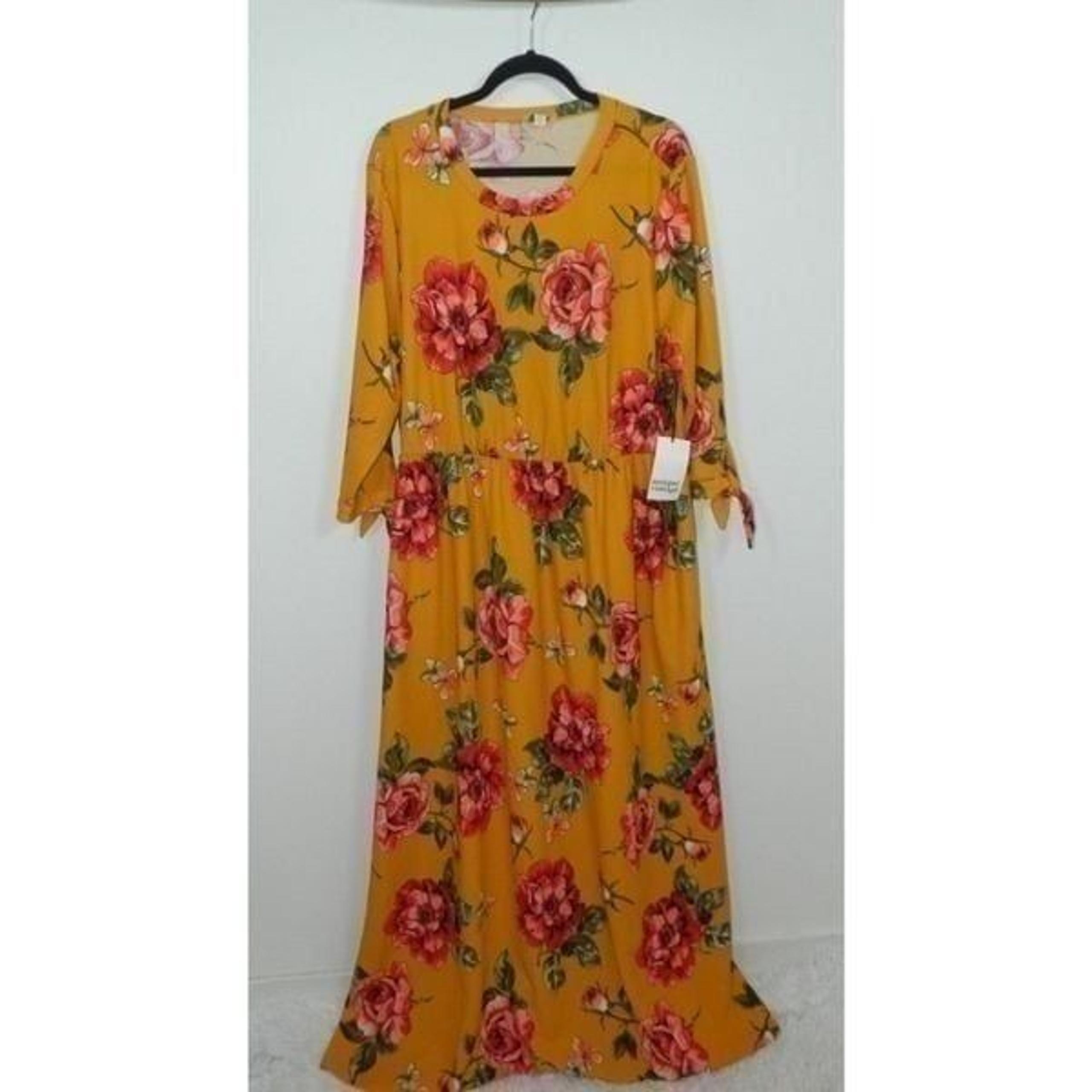Unique Vintage Dress Plus Size 3XL/20 Mustard Yellow Red Floral Maxi Dress