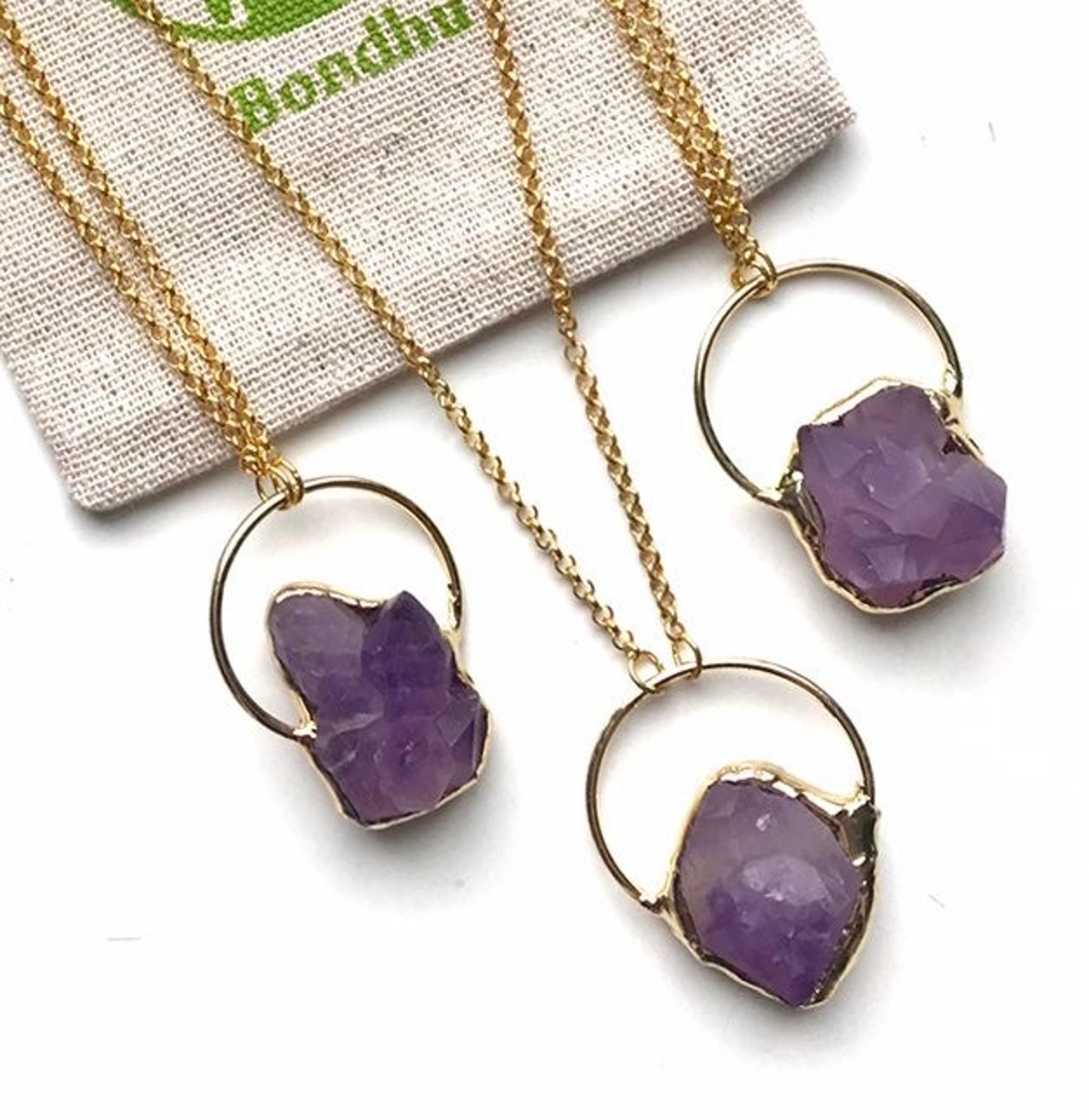 Frosted Matte Amethyst Stone Cluster 18K Gold Necklace - Bondhu