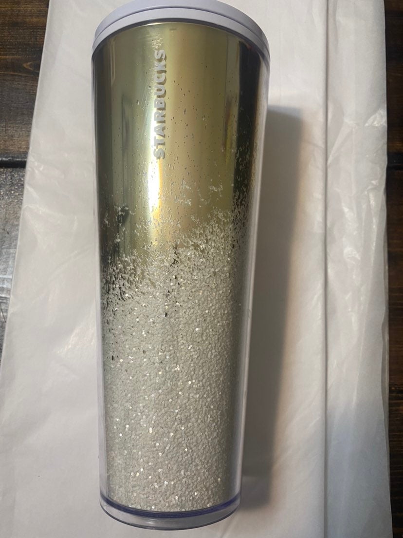 Starbucks Gold And White Sparkles Venti 24oz Tumbler Xmas 2019 *NO STRAW*