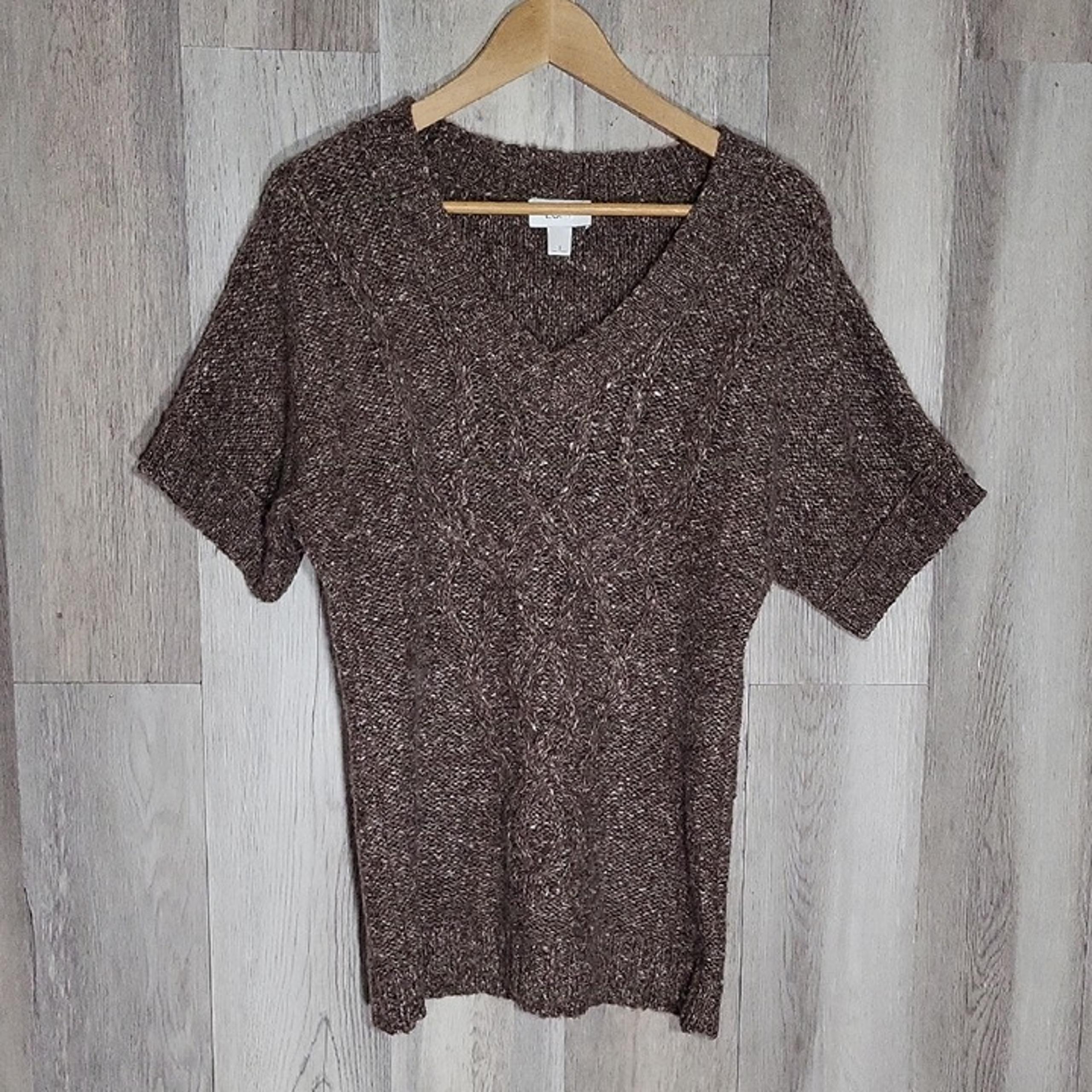 Loft Womens Small Wool Sweater Cable Knit Short Sleeve V Neck Long Casual