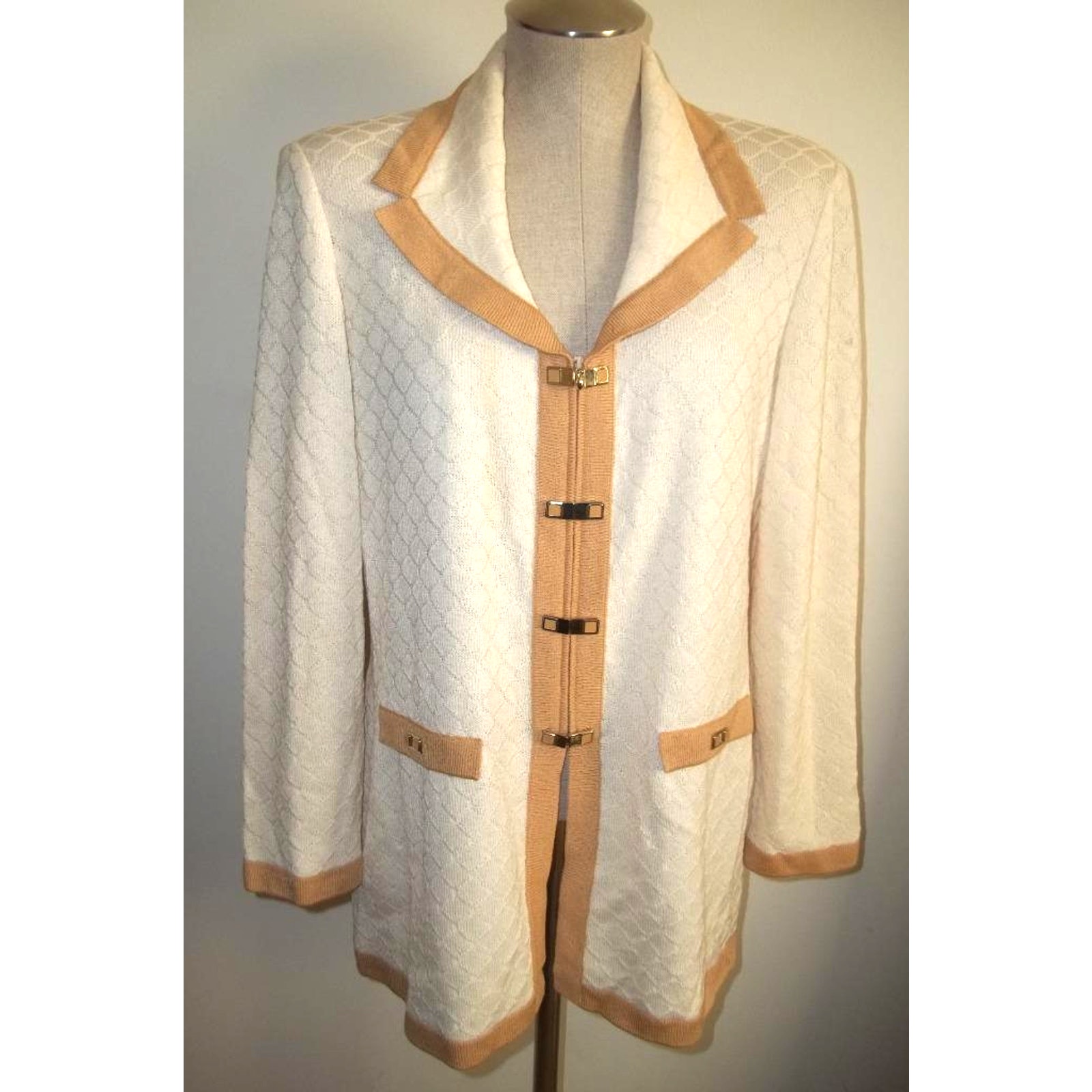 ST. JOHN Tan-Cream Knit Sweater Jacket 6