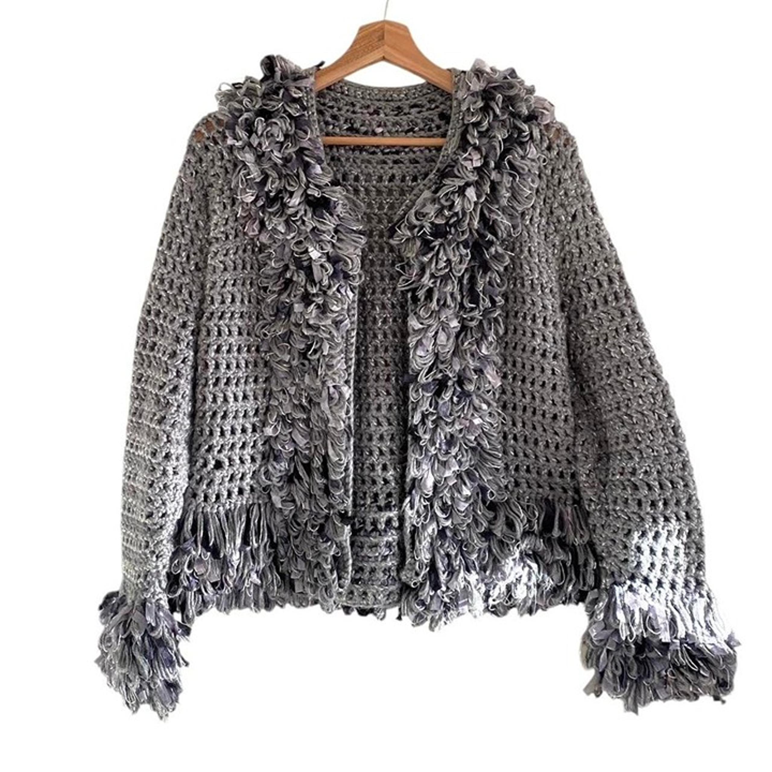 AMERICAN VINTAGE KNIT GREY SILVER SWEATER CARDIGAN WOMENS SMALL