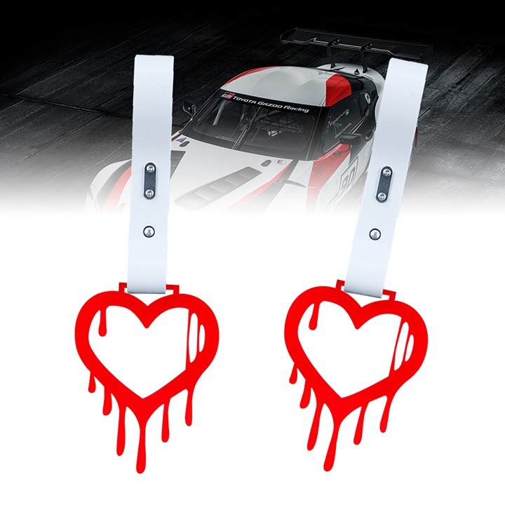 New 2PCS Drip Heart Shaped Red JDM TSURIKAWA Handle White Strap Charm Drift