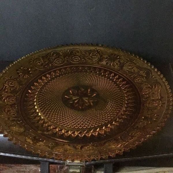 Platter, depression era, Amber gold serving platter