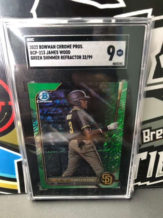 2022 Bowman Chrome James Wood Green Shimmer Refractor 32/99 Graded SGC 9!