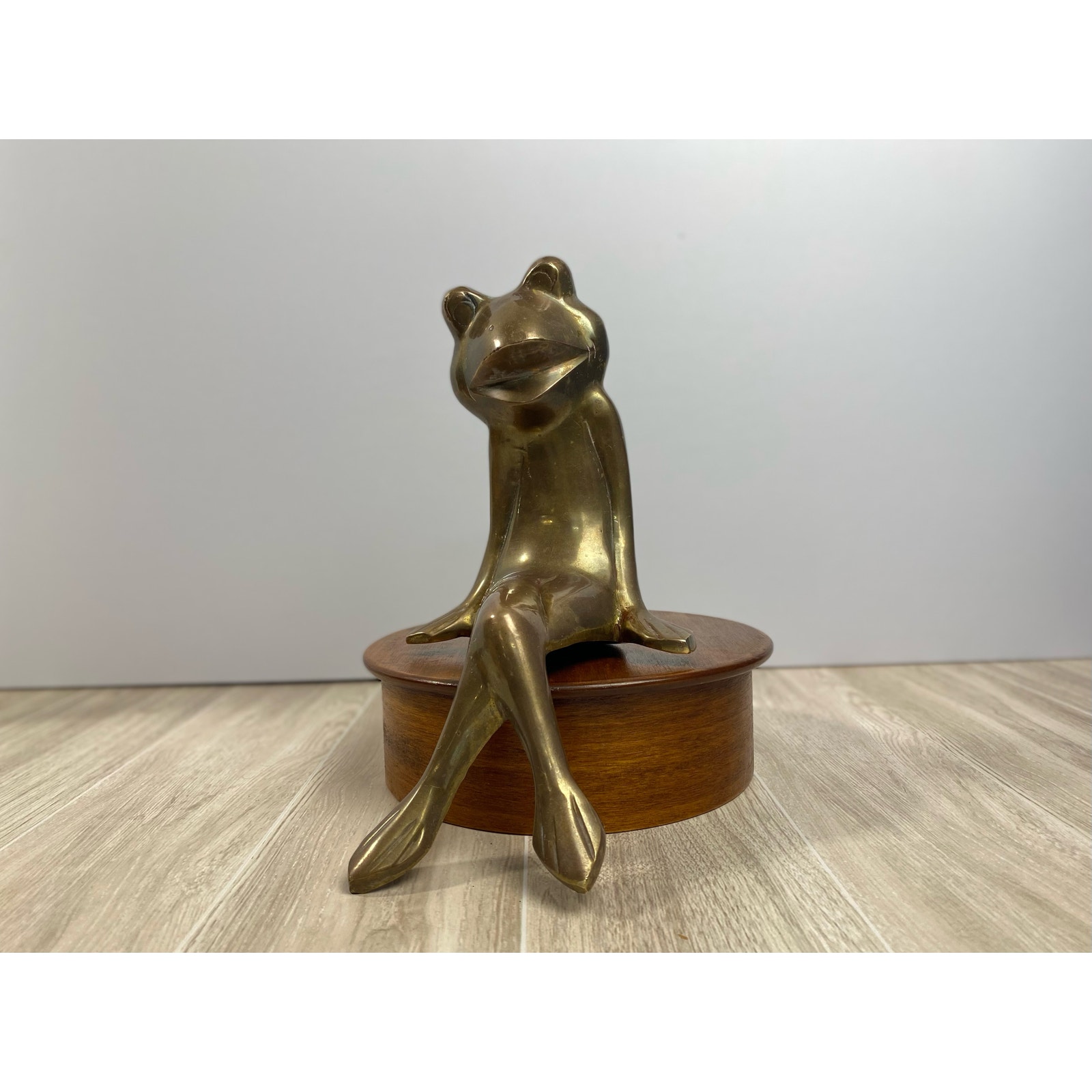 Large Brass Frog Figurine, Bookshelf Decor, Shelf Sitter