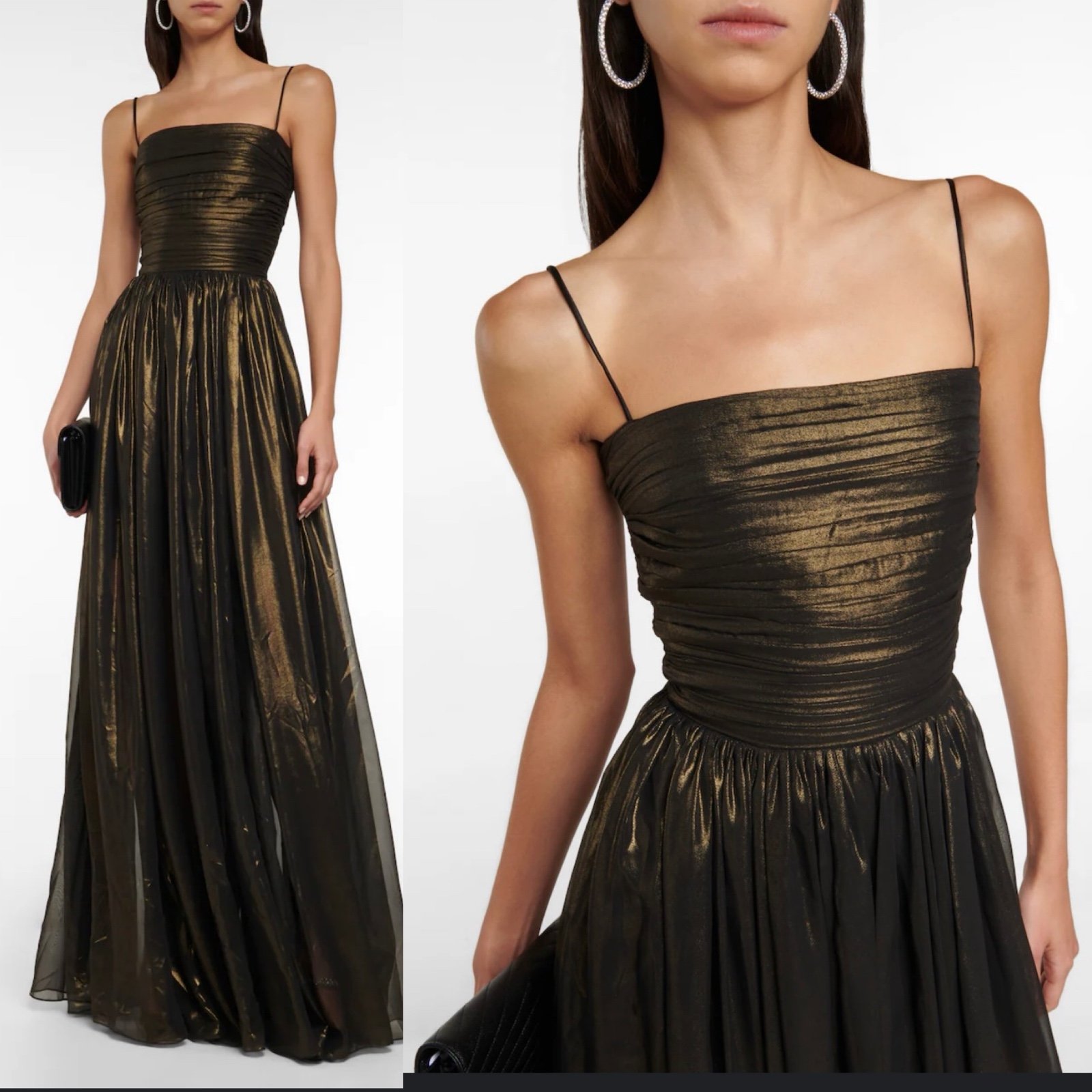 NWOT Rosario Gathered Corset Chiffon Midi Dress Black Gold Size 10/ Large
