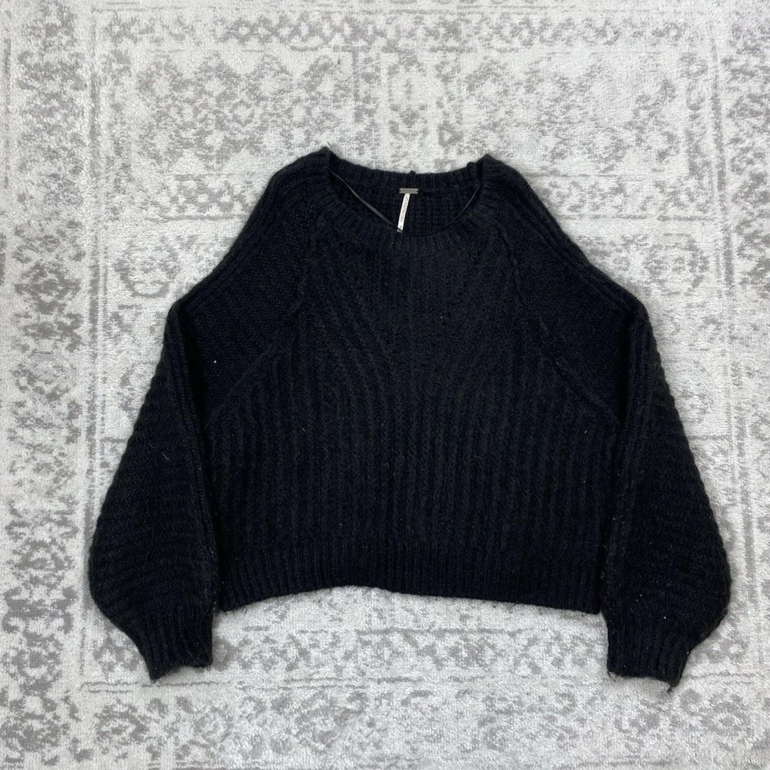 Free People Carter Pullover Black Balloon Sleeve Oversized Sweater Size Small