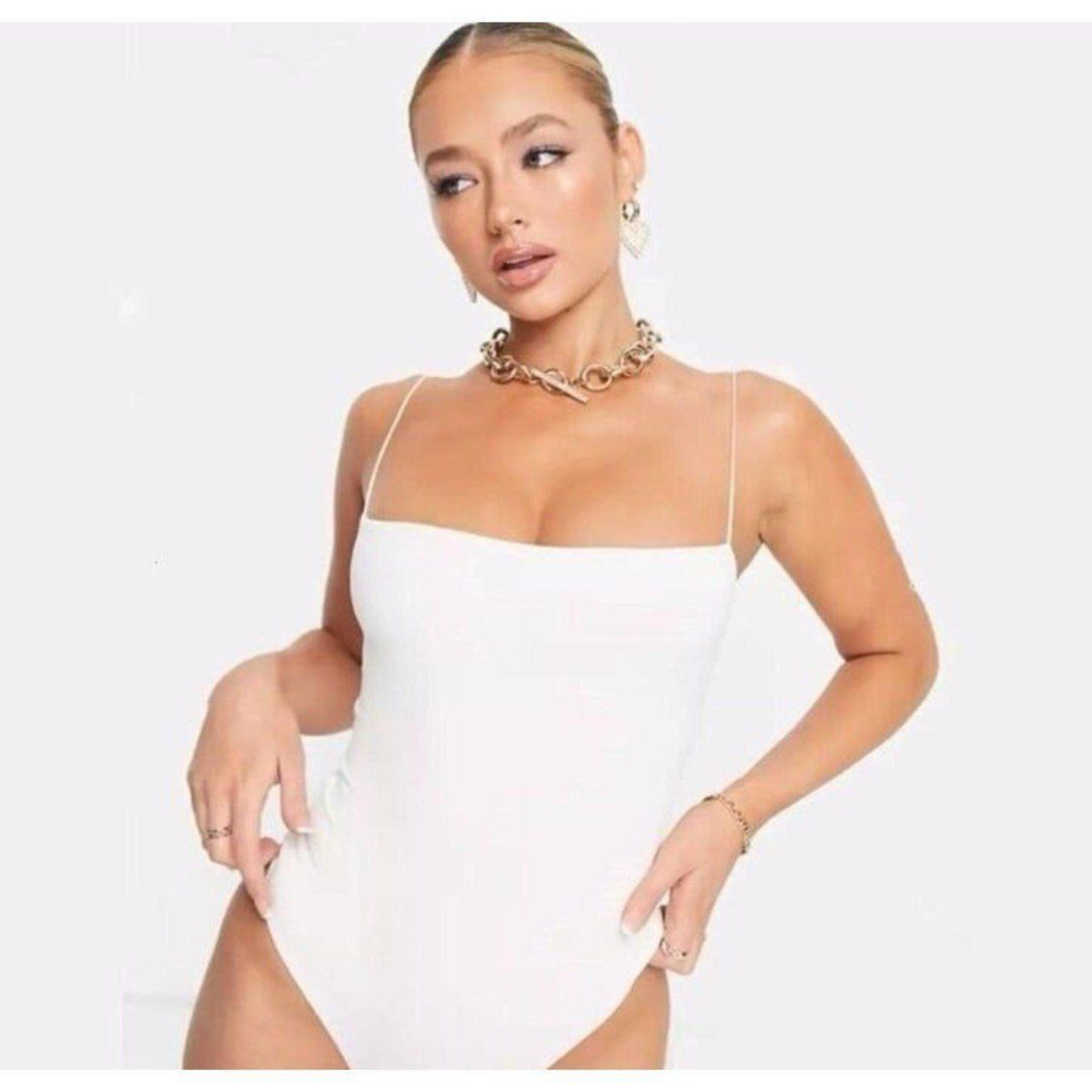 Naked Wardrobe NWT XS Women Minimalist Basic Casual White Bodysuit Top