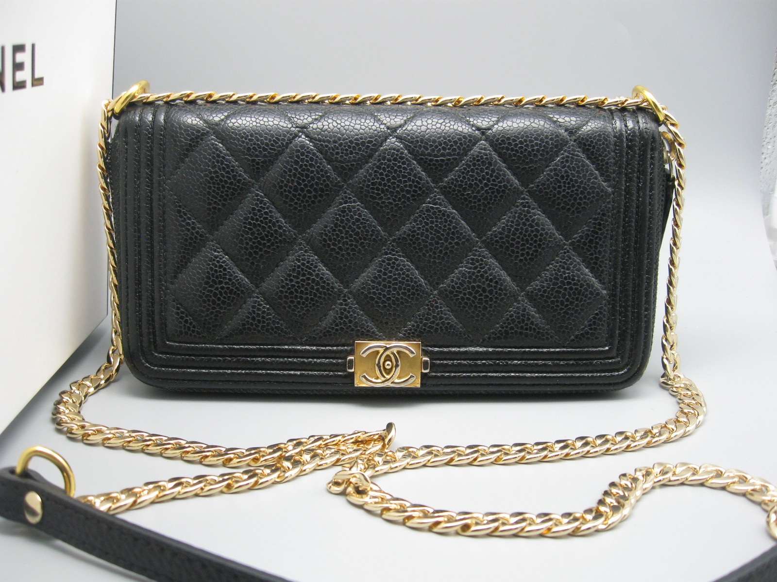 Chanel Black Caviar Leather CC Long Boy Bag Wallet