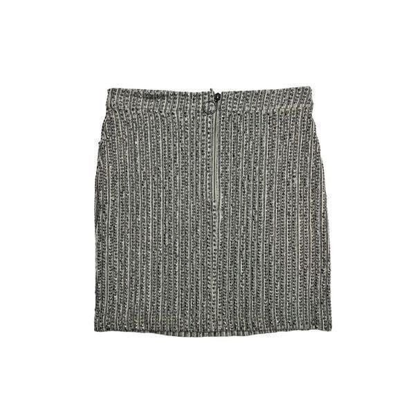 NBD skirt women's medium mini black white stripe silver sequin fitted stretch