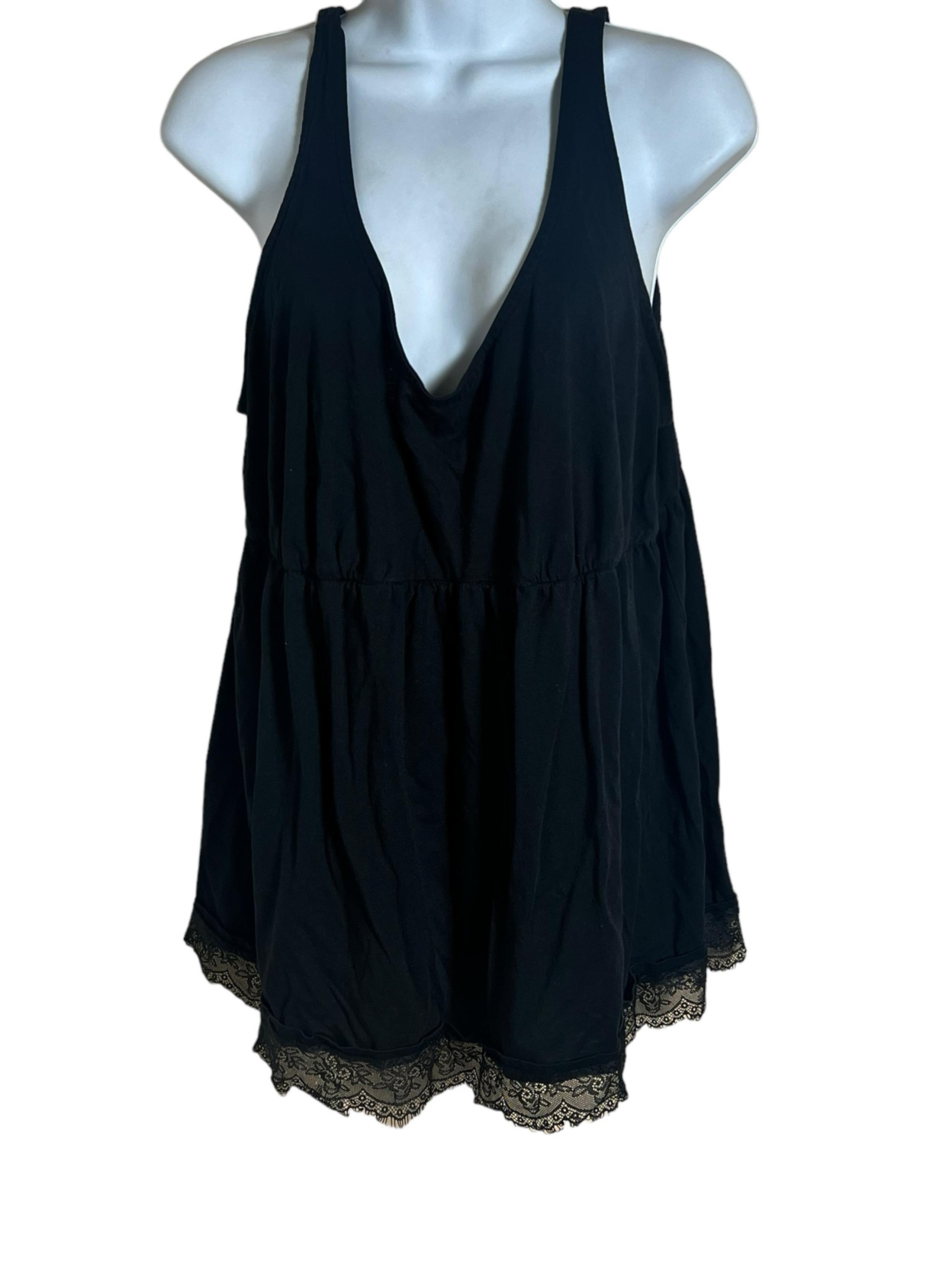 Cacique Sleepwear Womens Sleep Shirt Tank Top Size 18/20 Black Lace