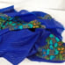 Vintage Traditional Russian Scarf 35 x 35 Royal Blue Floral