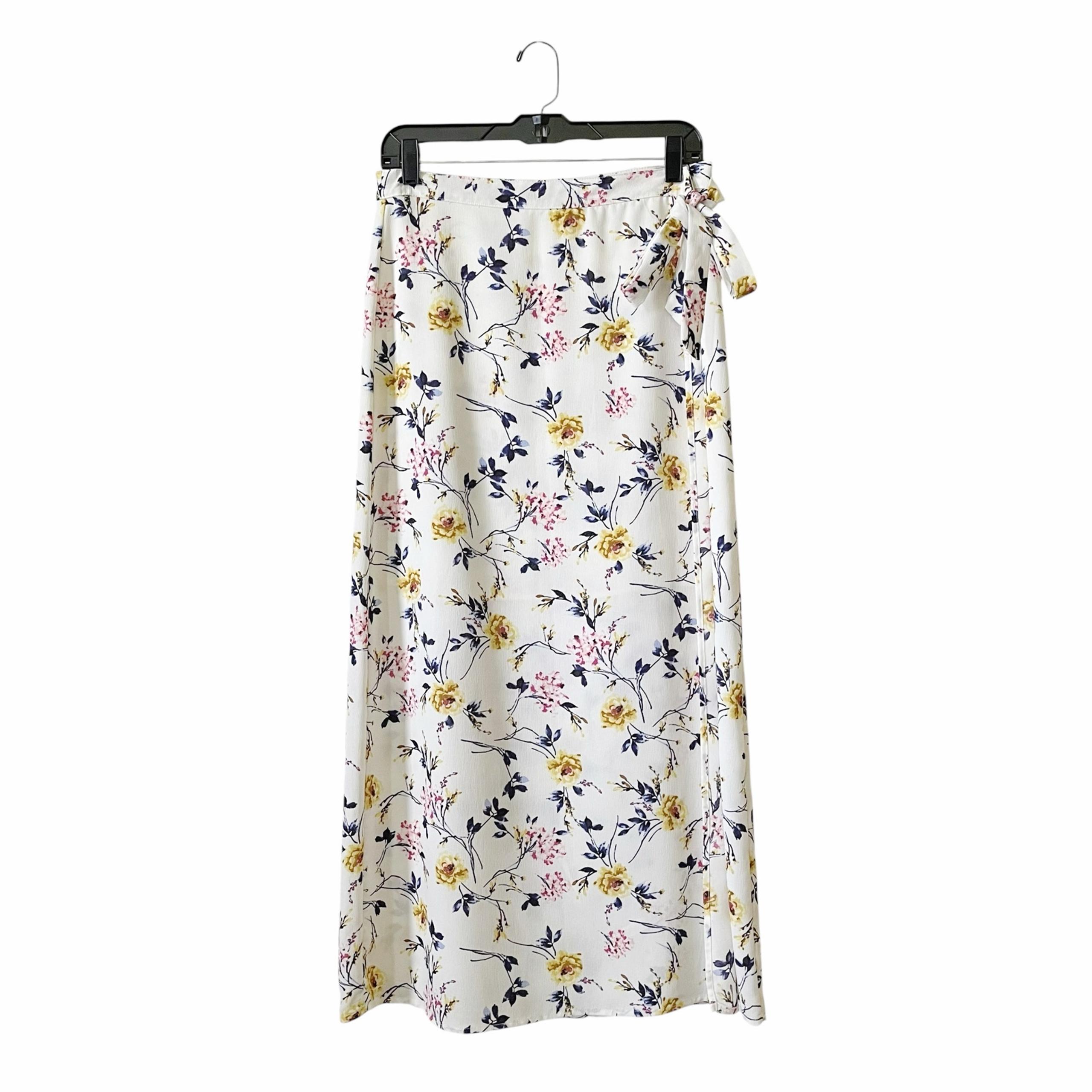Ten Sixty Sherman Wrap Maxi Skirt Women's Size L Ivory Floral Side Tie Lined