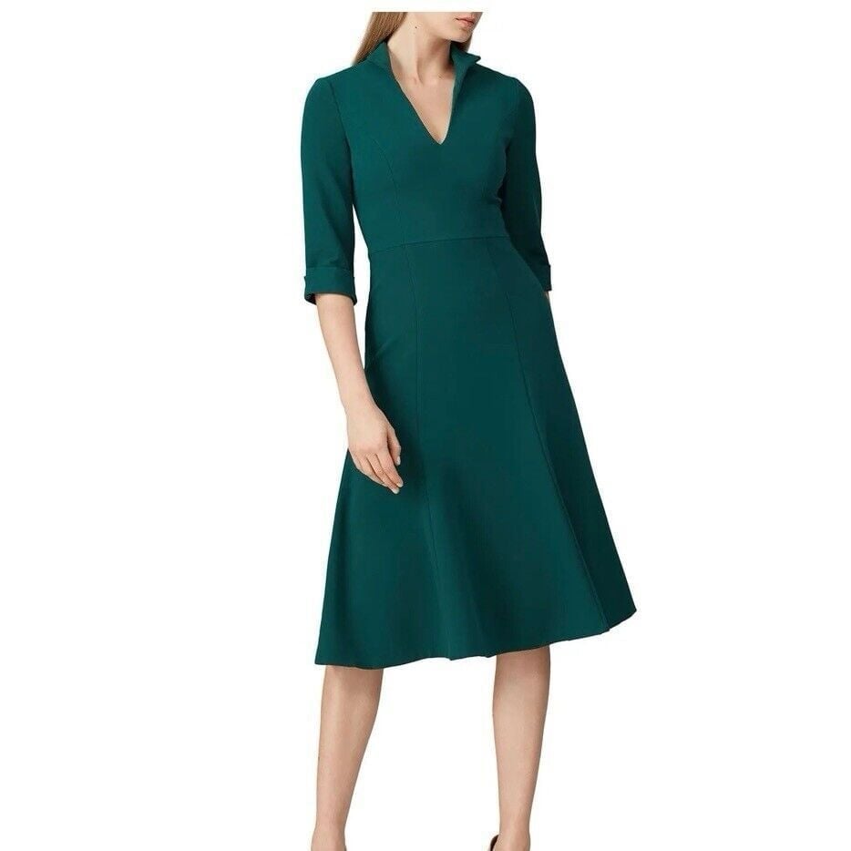 Black Halo Forest Green 3/4 Sleeve Kensington Midi Dress Size 8
