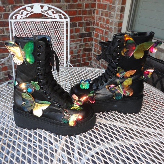 DOLLS KILL Club Exx Endless Dreaming Butterfly Combat Boots Size 6