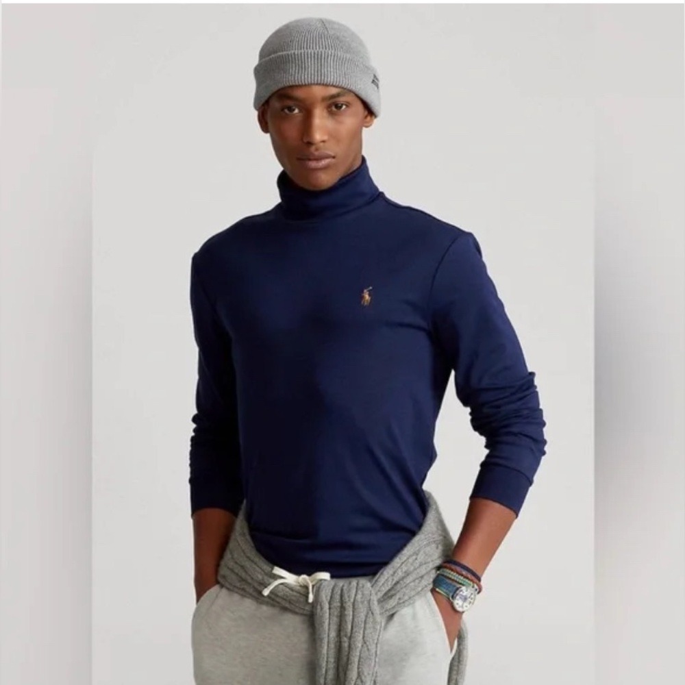 Mens Polo Ralph Lauren Soft Cotton Navy Long Sleeve Turtleneck Shirt