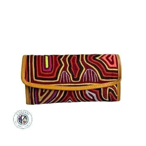Unique Artisan Handmade Mola Wallet Large - Arte Kuna Colombia 100% Leather