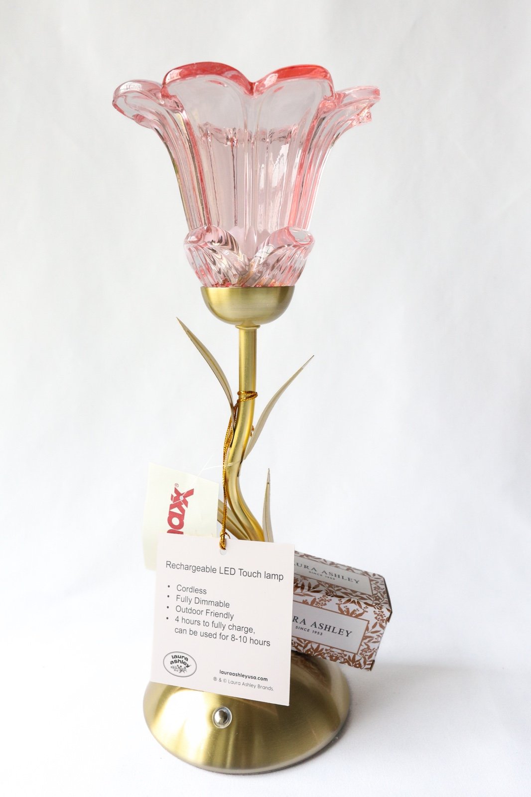 Laura Ashley Gold Pink Flower Rechargeable Touch LED Lamp