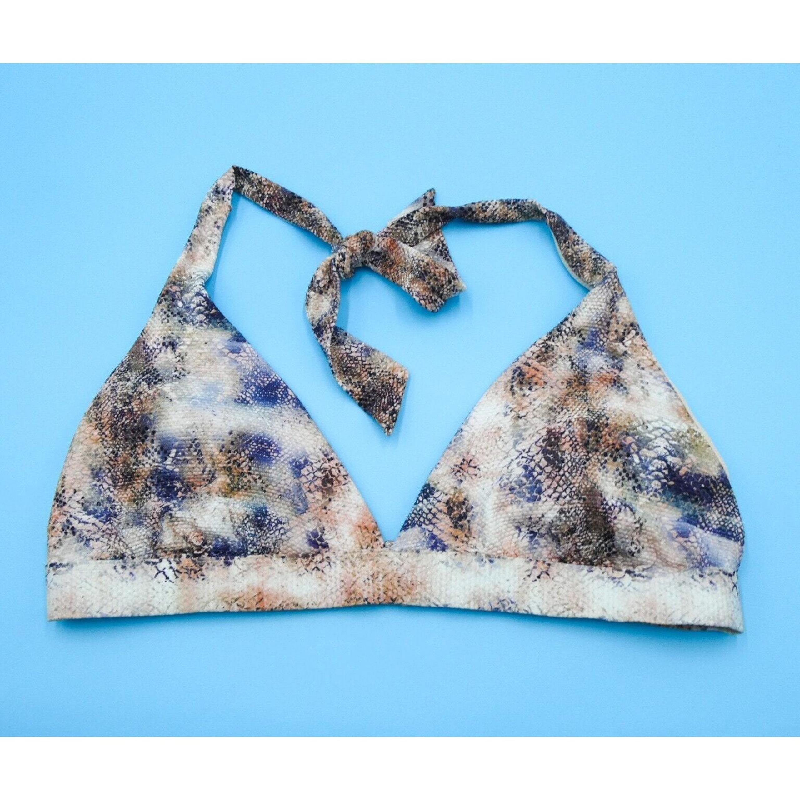 Victorias Secret XL Snake Print Triangle Halter Padded Bikini Top Swimwear Beach