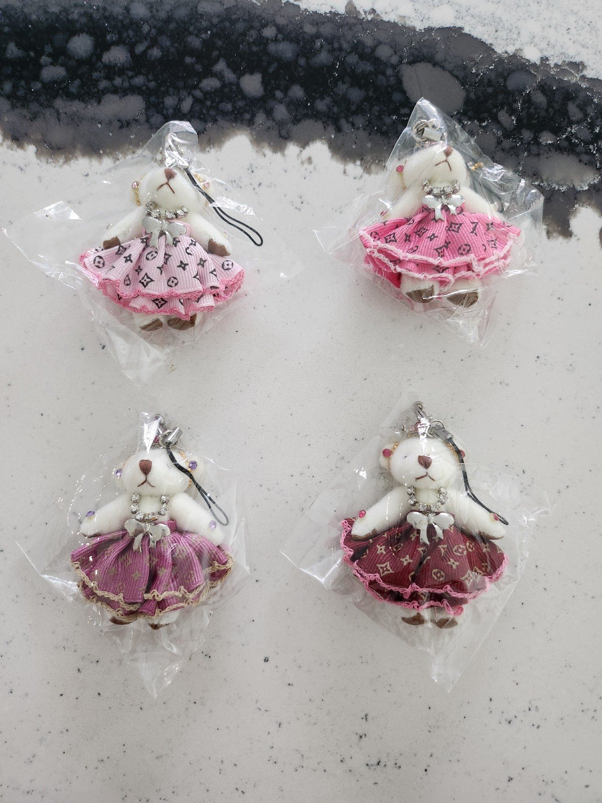New White Bear Plush Princess Keychains Set of 4
