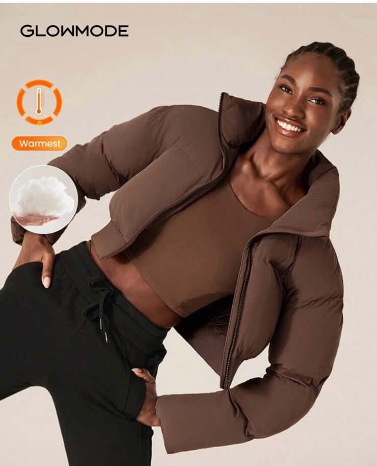 GLOWMODE Windproof Lightweight Warm Cropped Ribbed Cuffs Bomber Puffer Jacket Da
