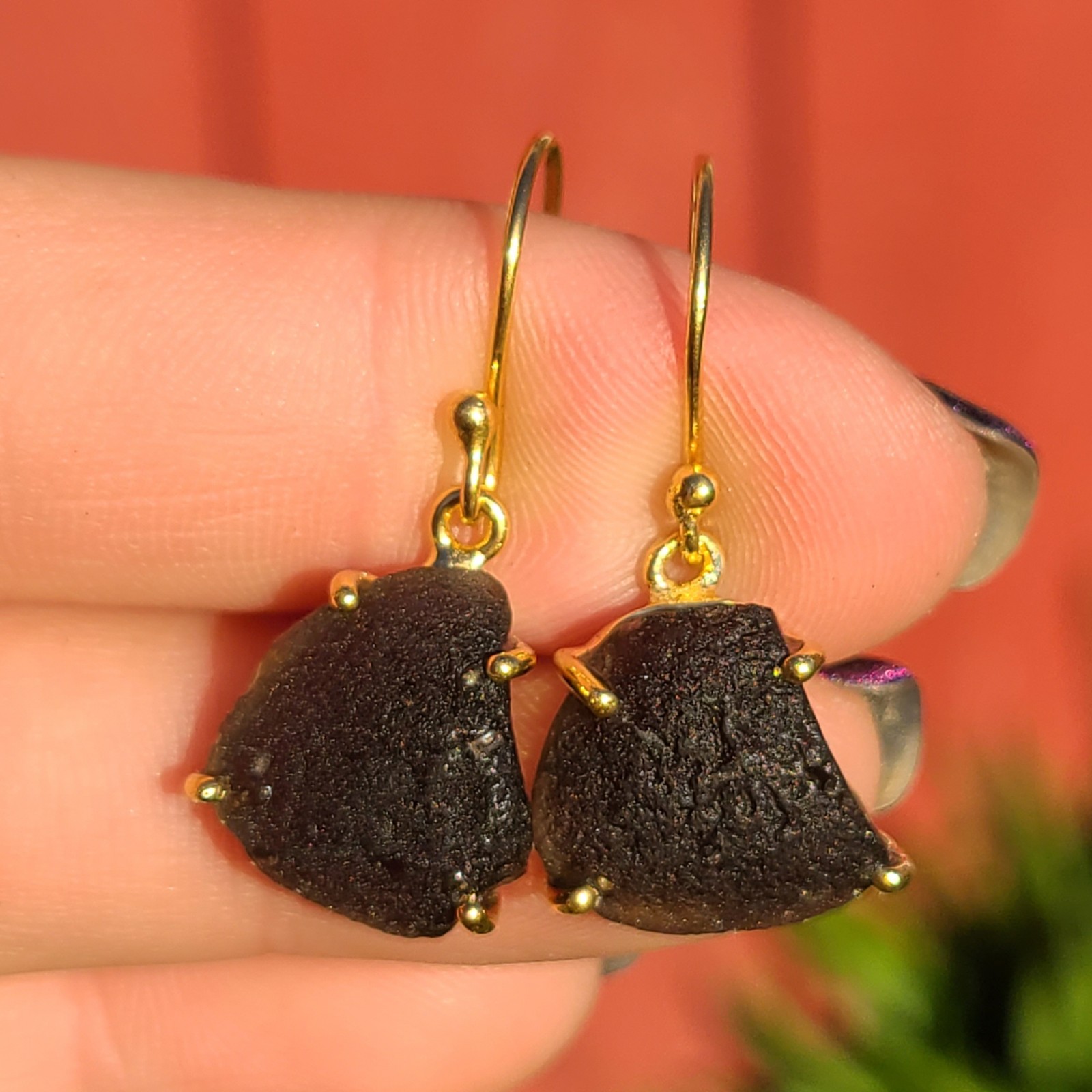18k Gold Vermeil Saffordite Tektite 925 Earrings
