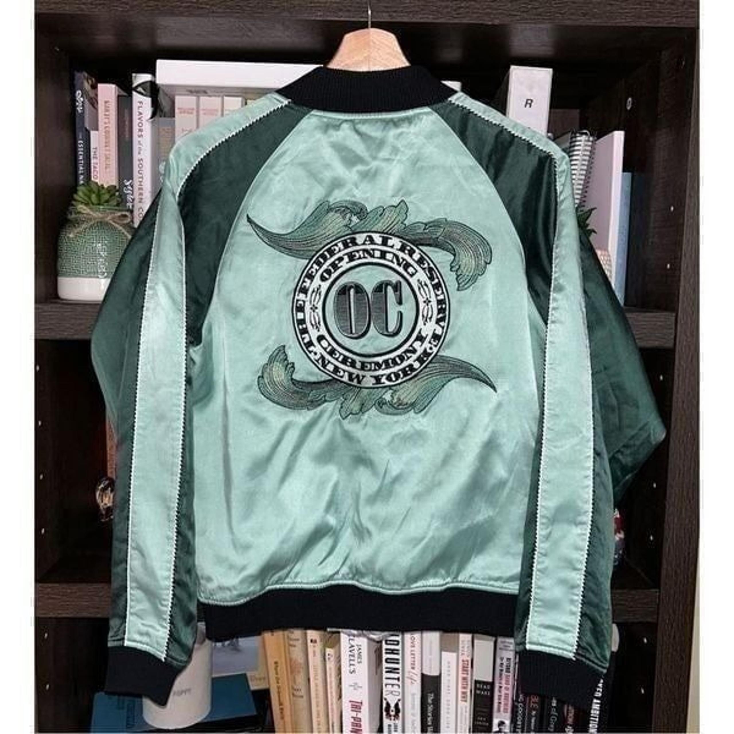Opening Ceremony Cash Reversible Embroidered Silk Bomber Jacket Green / Gray XS
