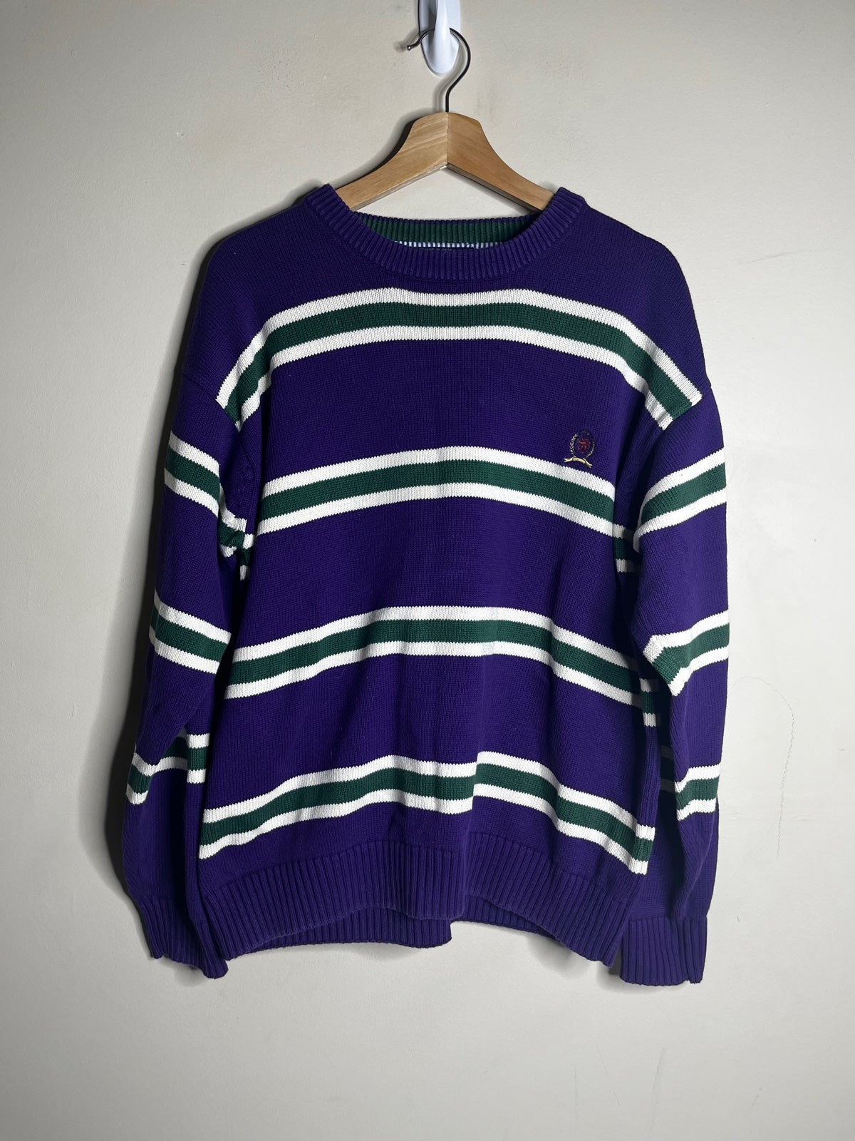 brand outlet Hilfiger Tommy Vintage striped purple XL size men’s sweater Men brand outlet Hilfiger Tommy Vintage striped purple XL size men’s sweater Men